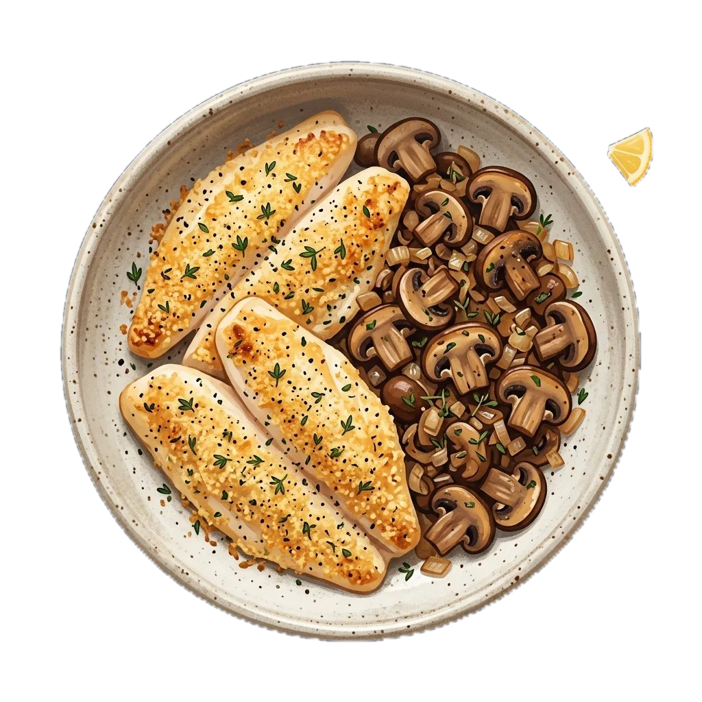 Baked Parmesan Tilapia with Sautéed Mushrooms