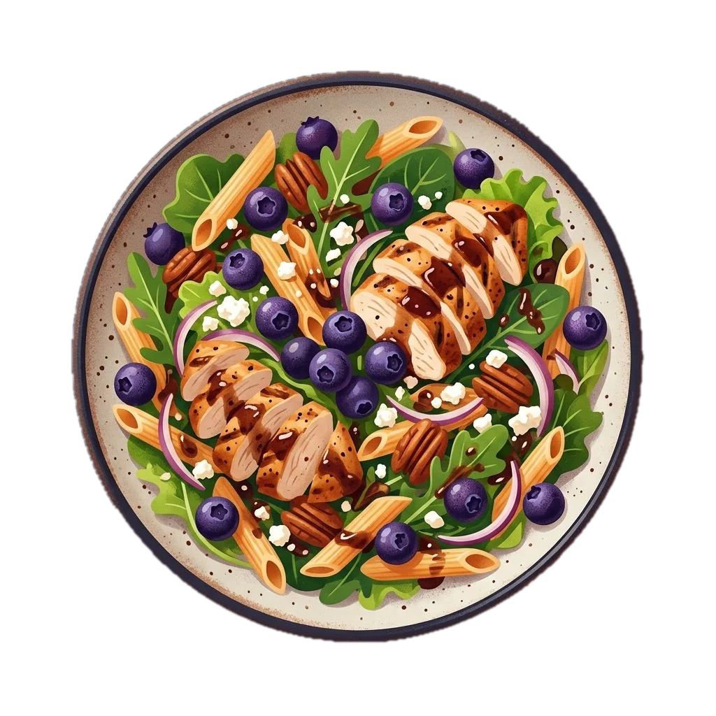 Blueberry Chicken Pasta Salad with Field Greens