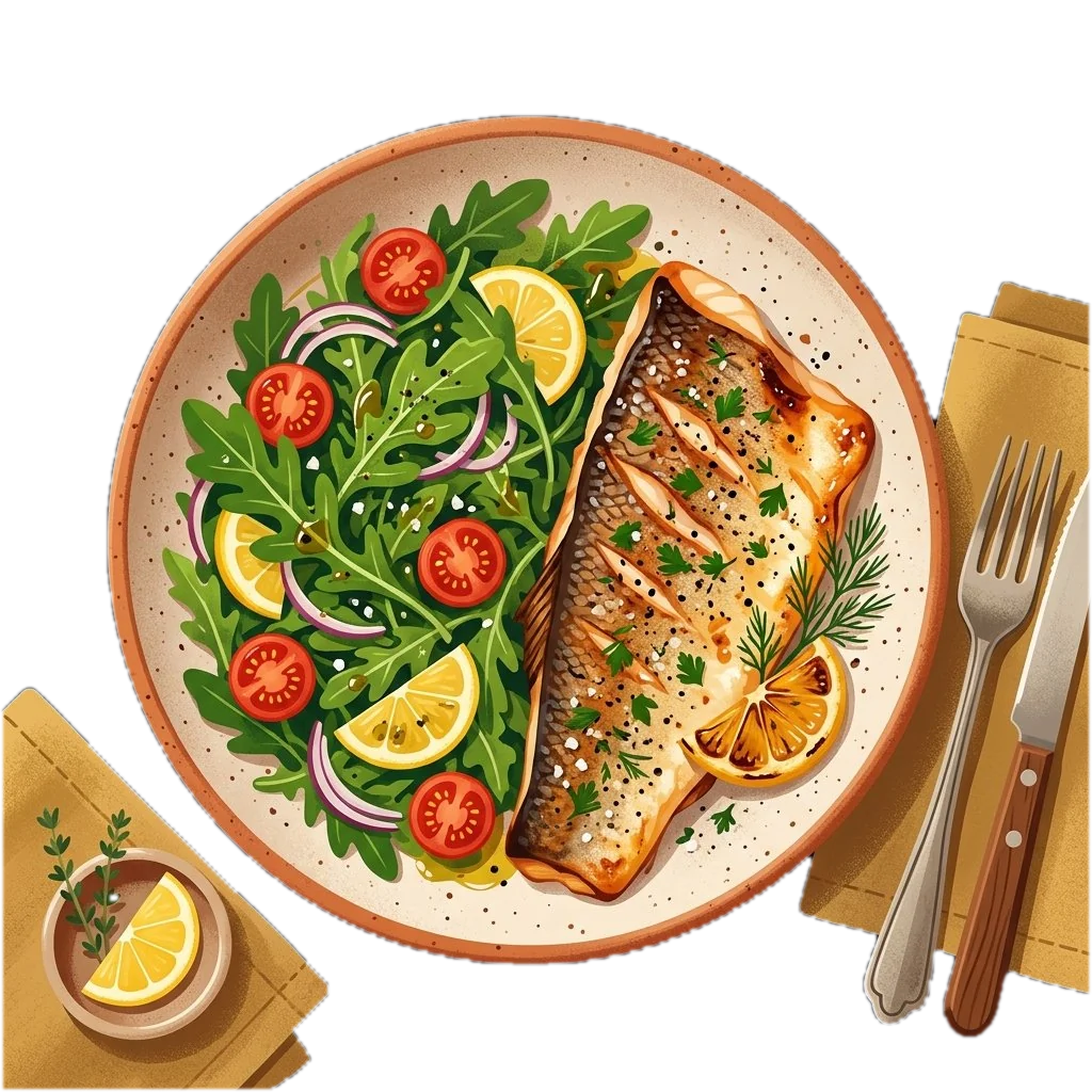 Baked Sea Bass with Arugula Salad