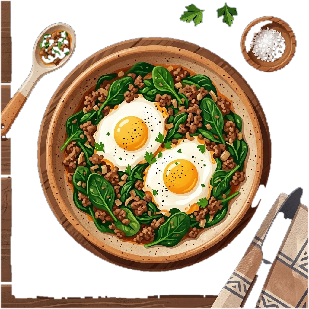 Spinach with Lean Ground Beef and Eggs