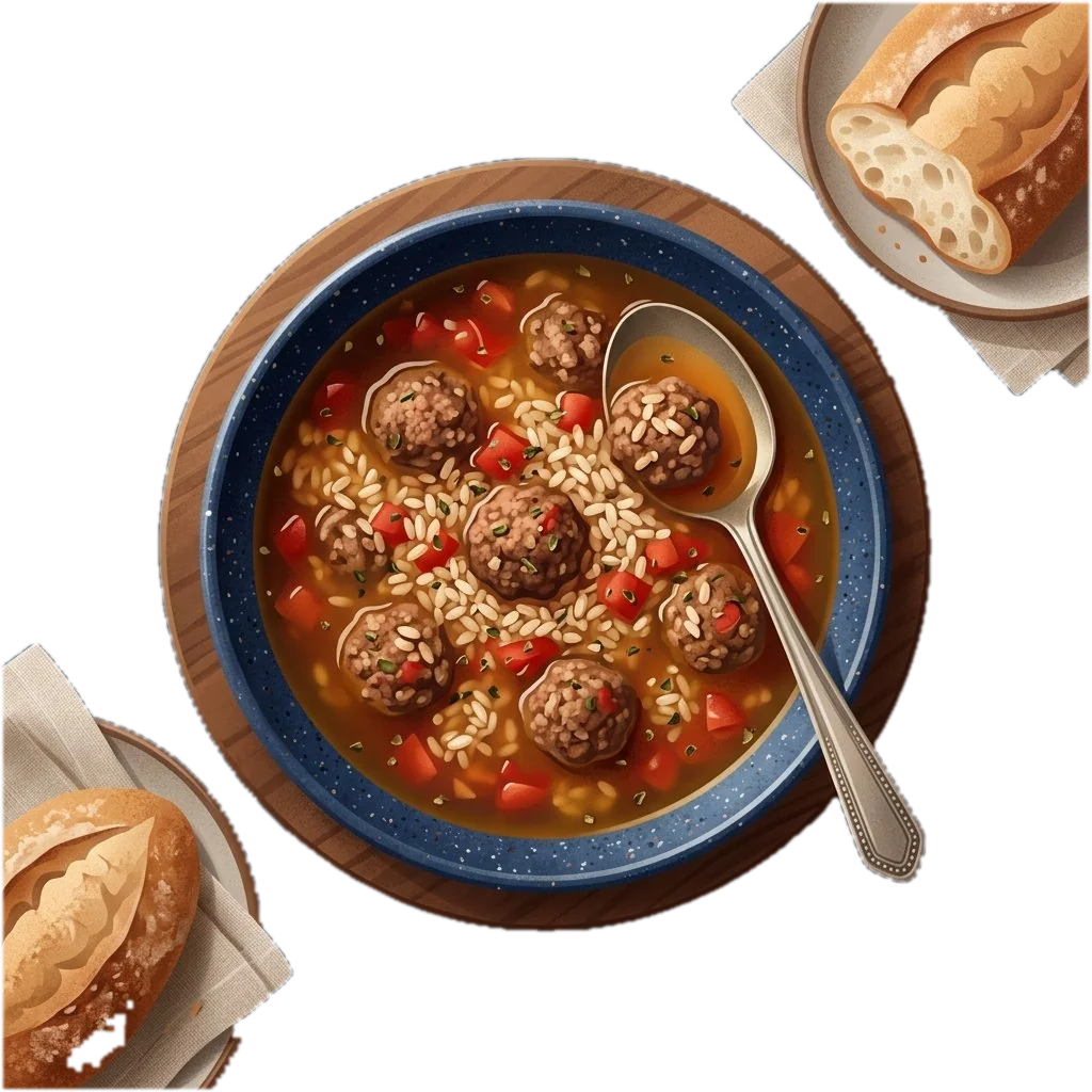 Hearty Meatball and Brown Rice Soup