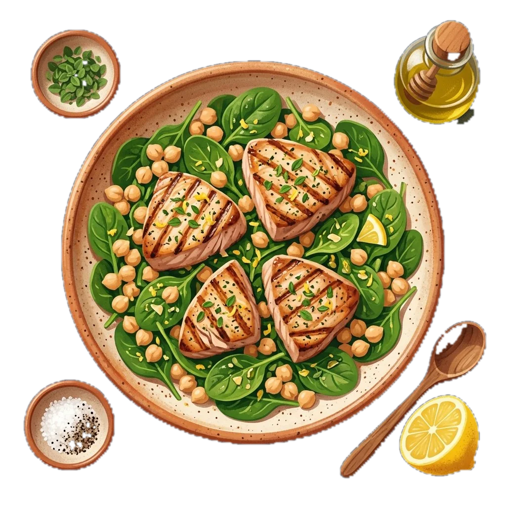 Grilled Tuna with Chickpea and Spinach Salad