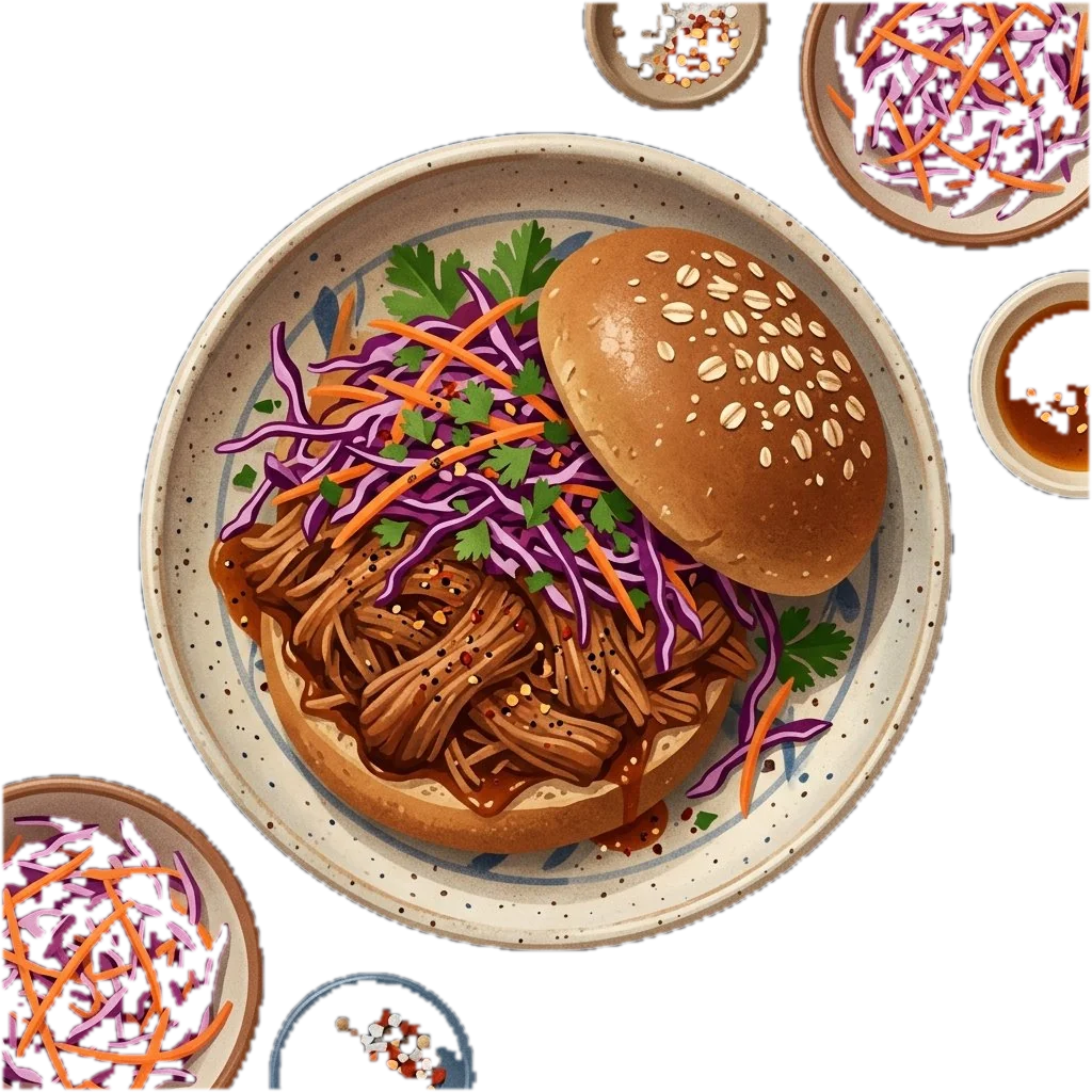 Pulled Pork Sandwich with Red Cabbage and Carrot Slaw
