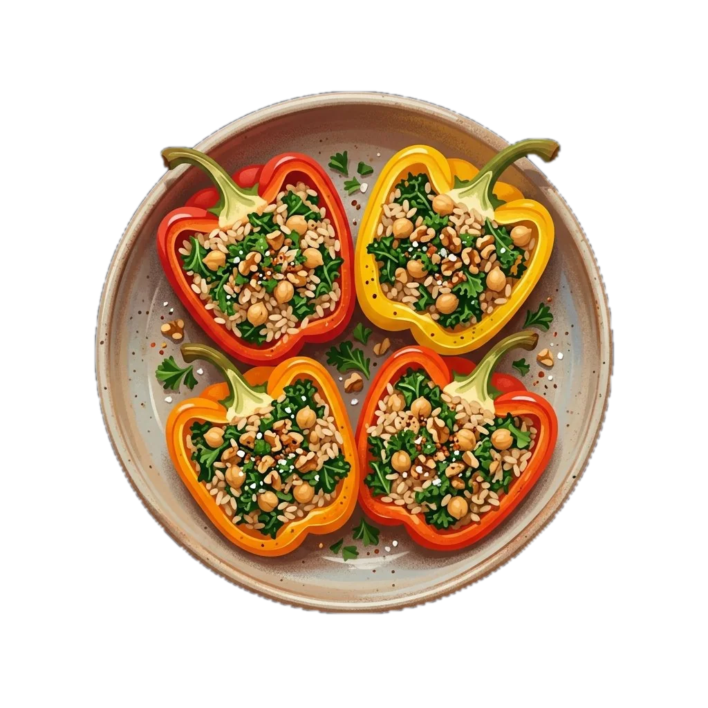 Rainbow Bell Pepper Boats with Chickpeas and Kale