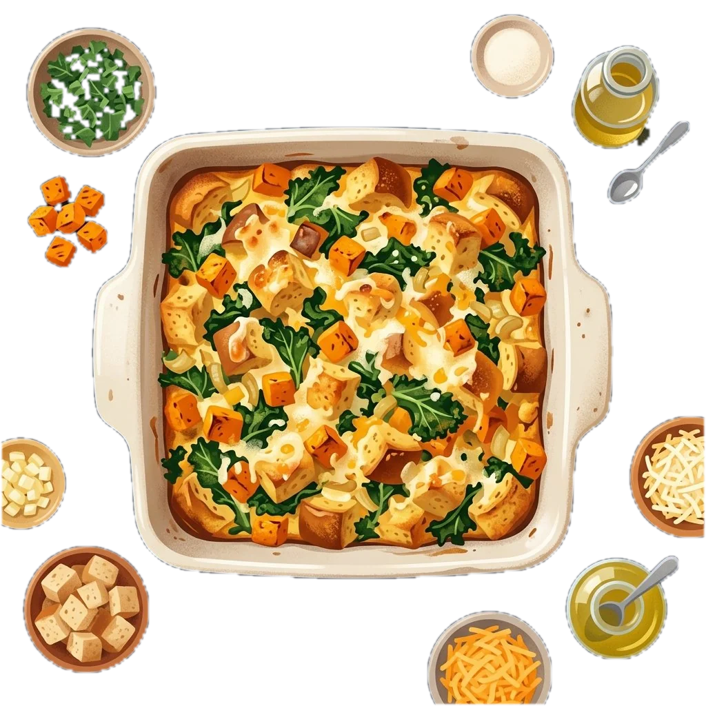 Savory Kale and Butternut Squash Bread Pudding