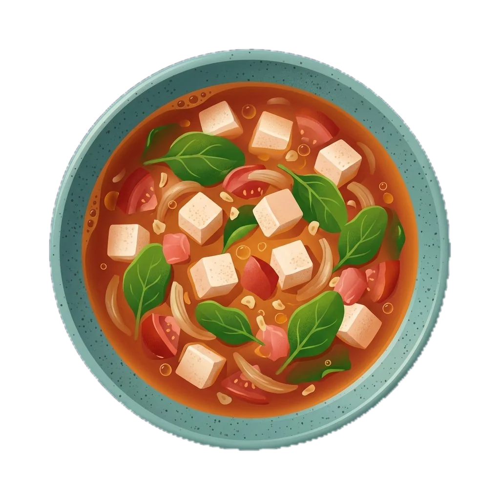 Tofu, Tomato, and Spinach Soup