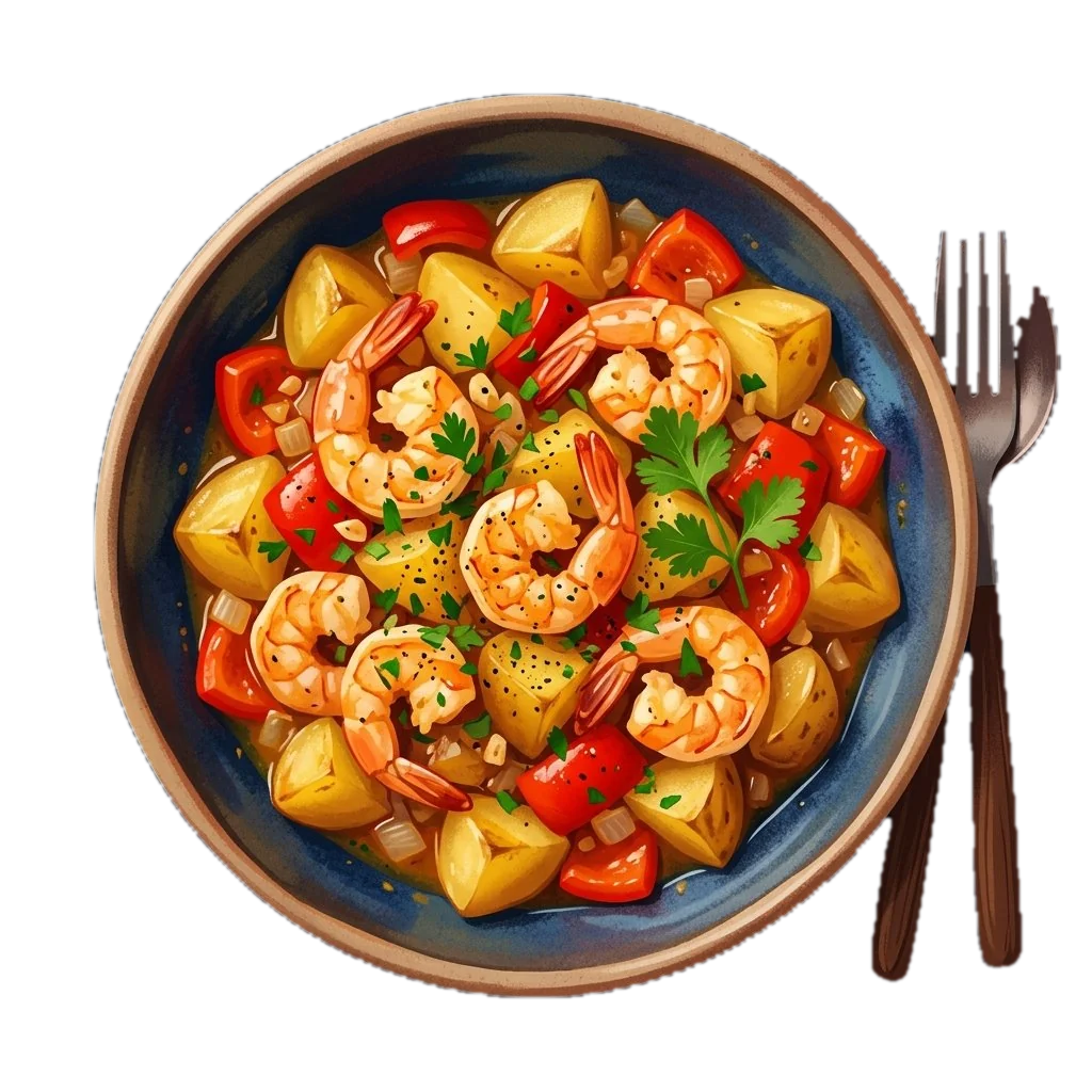 Yellow Potato and Red Pepper Shrimp Sauté